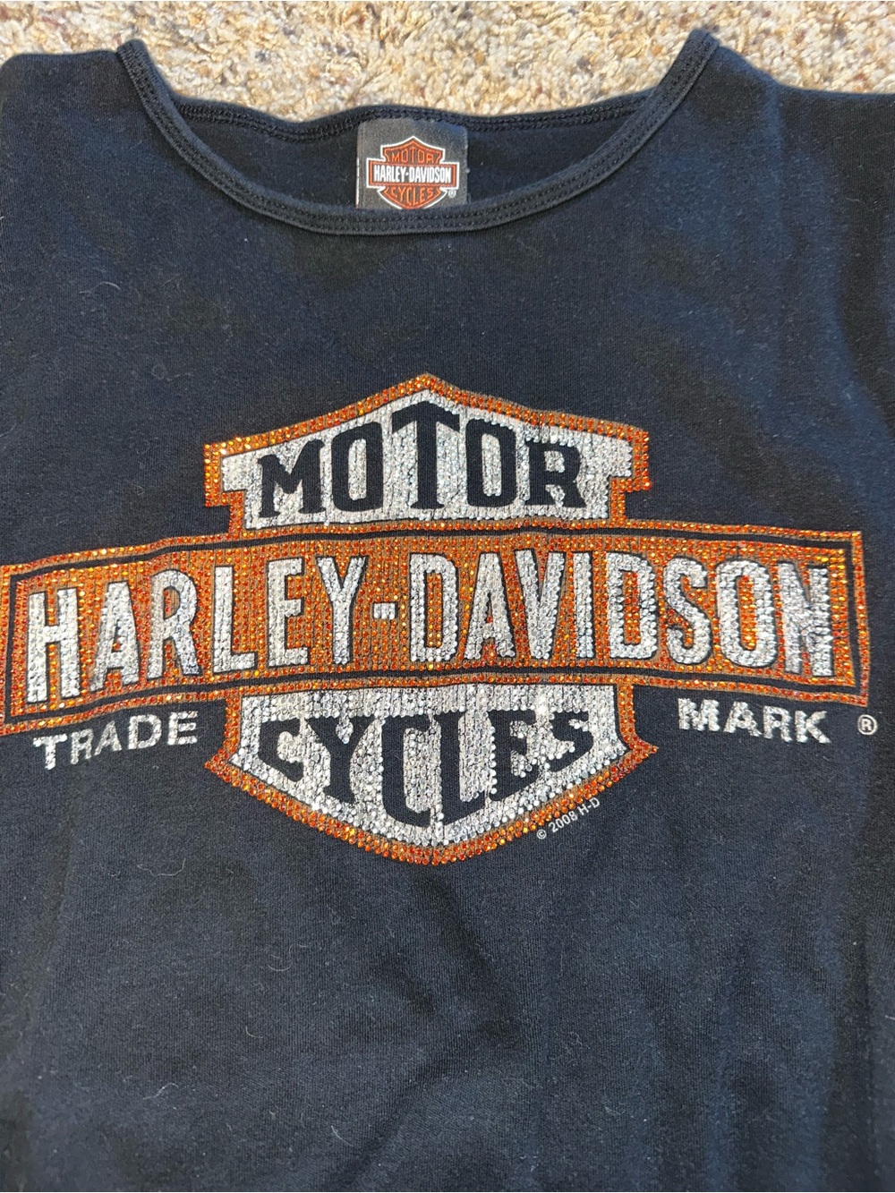 Harley-Davidson Black Tee with Orange and Silver Shield Logo
